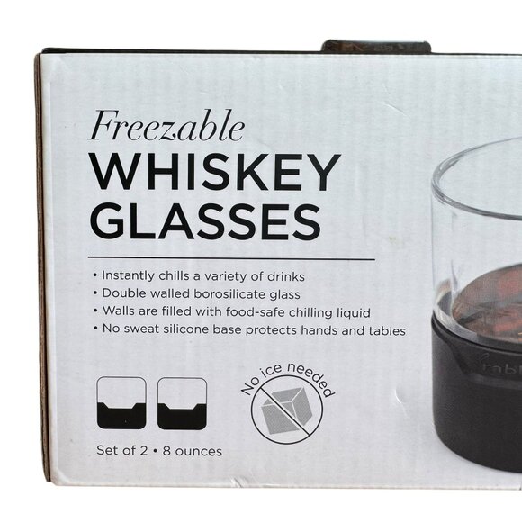 Rabbit Freezable‎ 8 oz Whiskey Glasses Set 2 Double-Walled Glass Silicone Base - Picture 4 of 9